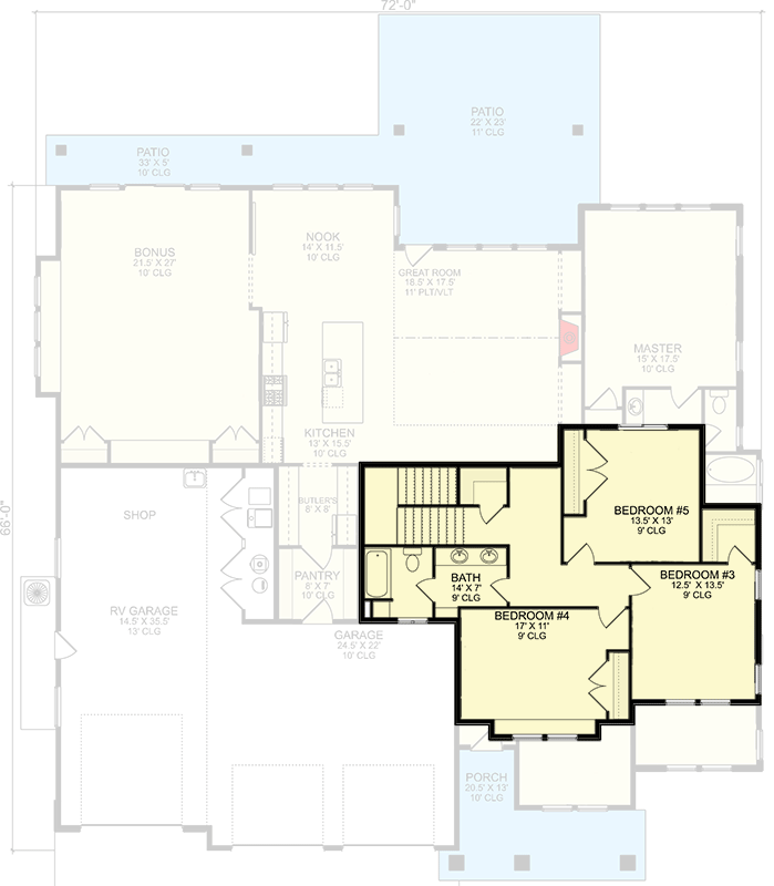 Plan 580083DFT: 5-Bed New American Home Plan with Bonus on the Main Level and RV Garage - 3914 Sq Ft - Floor Plan - 2nd Floor - Craftsman, New American, Traditional