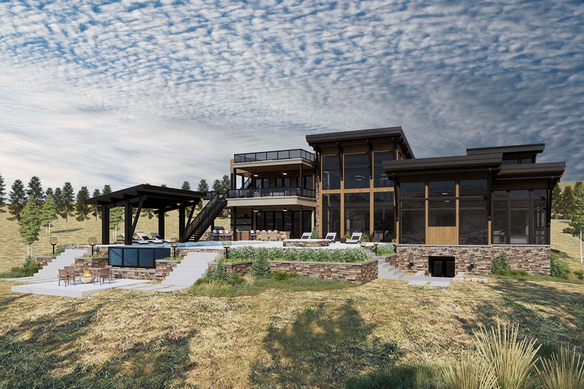 Plan 23966JD: Luxury Modern Mountain House Plan with Finished Lower Level and Roof Deck - 13535 Sq Ft - Image #4 - Mid Century Modern, Modern, Mountain