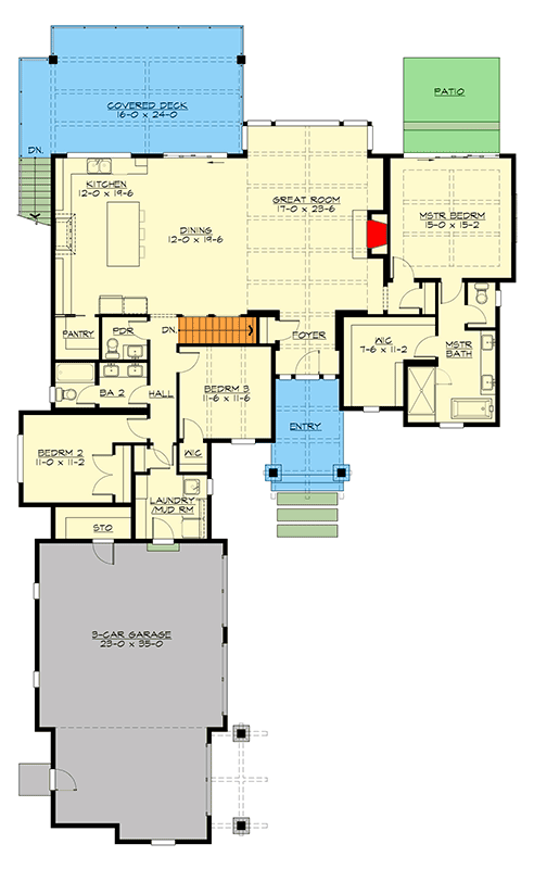 Plan 23968JD: Mountain Craftsman House Plan with Finished Basement - 3365 Sq Ft - Floor Plan - Main Level - Craftsman, Mountain