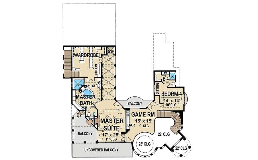 Plan 36143TX: Mediterranean with Central Courtyard - Floor Plan - 2nd Floor - European, Mediterranean, Spanish