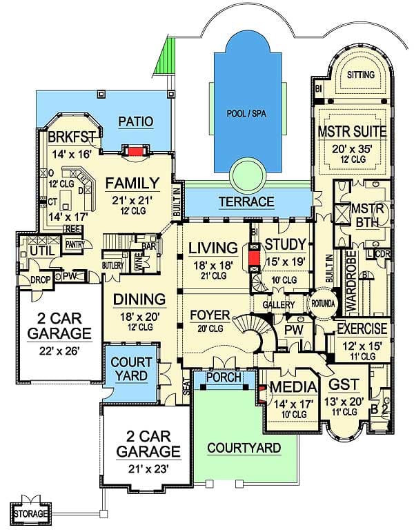 Plan 36154TX: Stunning European-style Home Plan - Floor Plan - Main Level - European, French Country, Hill Country