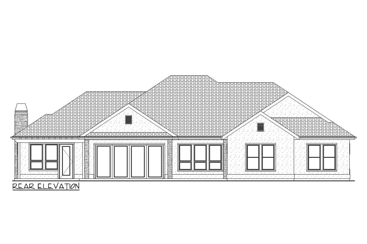 Plan 580098DFT: 1-Story Southwest-Style Ranch House Plan with Outdoor Fireplace and Home Office - 2951 Sq Ft - Image #4 - European, Ranch, Southwest, Tuscan