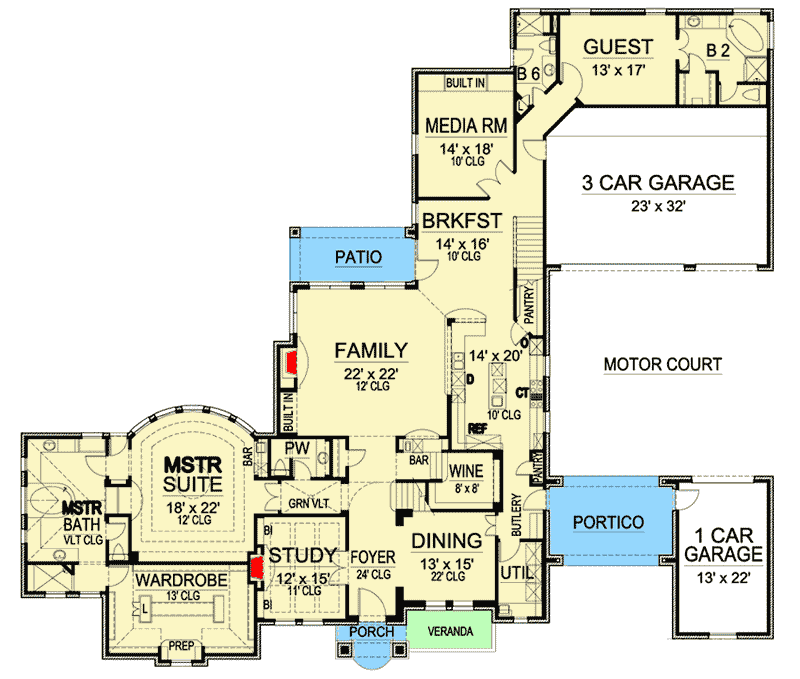 Plan 36157TX: Dramatic Manor Home Plan - Floor Plan - Main Level - European, French Country