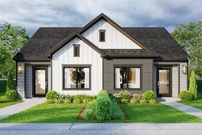 New American Duplex House Plan with 3 Bed 2 Bath Units - 1143 Sq Ft