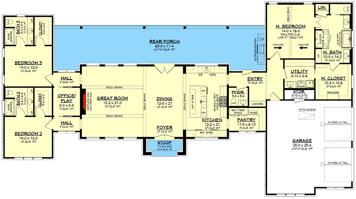 Plan 51961HZ: Transitional One-Story House Plan with Scandinavian Vibe - 2650 Sq Ft - Floor Plan - Main Level - Hill Country, Modern, Modern Farmhouse, Ranch, Transitional