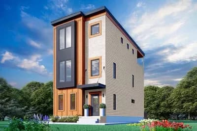 19-Foot-Wide 3-Story House Plan with Contemporary Exterior - 2019 Sq Ft