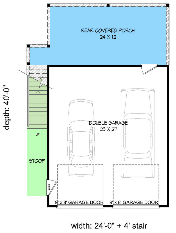 Plan 680307VR: 2-Car Detached Garage with Loft and Rooftop Deck - 672 Sq Ft - Floor Plan - Main Level - Carriage, Traditional