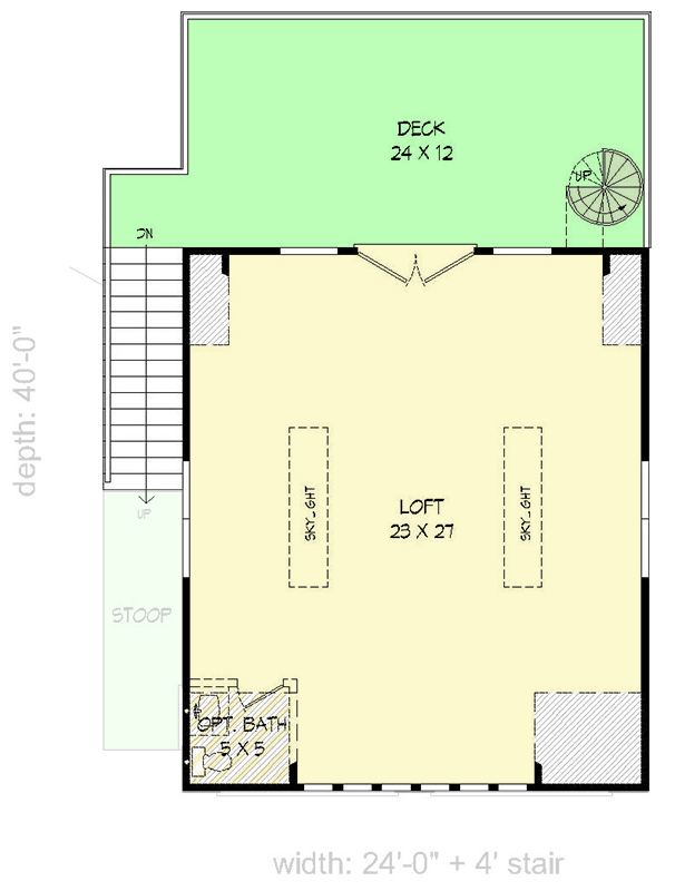 Plan 680307VR: 2-Car Detached Garage with Loft and Rooftop Deck - 672 Sq Ft - Floor Plan - 2nd Floor - Carriage, Traditional