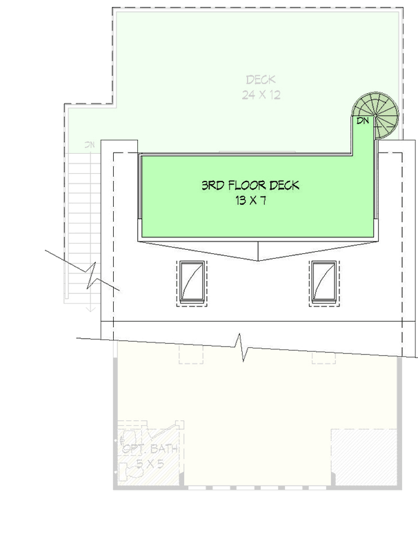 Plan 680307VR: 2-Car Detached Garage with Loft and Rooftop Deck - 672 Sq Ft - Floor Plan - 3rd Floor Deck - Carriage, Traditional