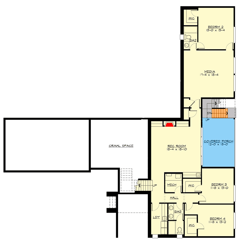Plan 23971JD: Modern House Plan with Flex Room, Loft and Finished Lower Level - 4466 Sq Ft - Floor Plan - Lower Level - Contemporary, Mid Century Modern, Modern