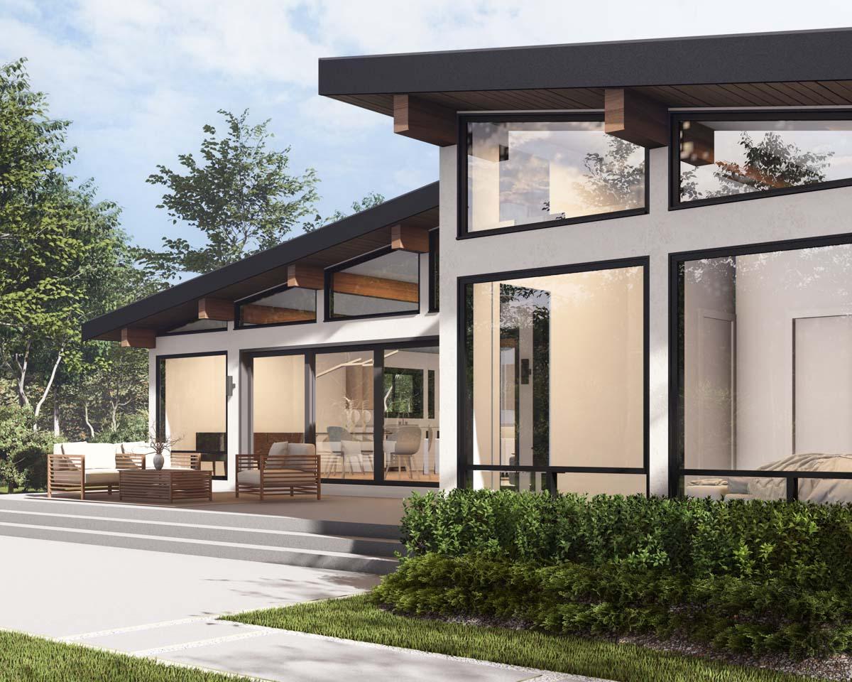 Plan 270096AF: Mid-Century Modern House Plan with Entry Courtyard - 1901 Sq Ft - Image #4 - Contemporary, Mid Century Modern, Modern