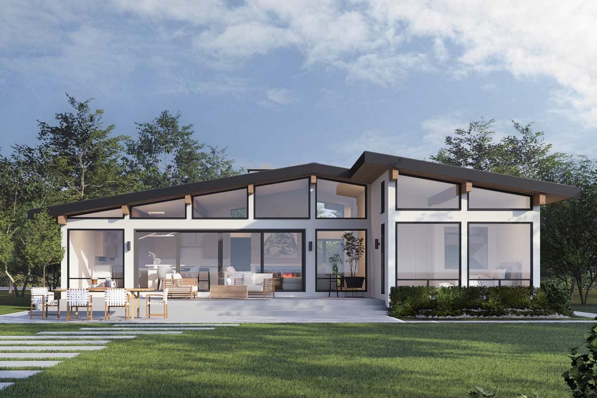 Plan 270096AF: Mid-Century Modern House Plan with Entry Courtyard - 1901 Sq Ft - Image #5 - Contemporary, Mid Century Modern, Modern