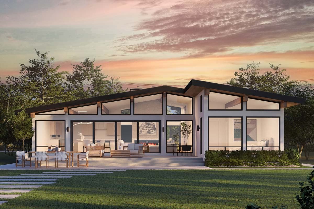Plan 270096AF: Mid-Century Modern House Plan with Entry Courtyard - 1901 Sq Ft - Image #6 - Contemporary, Mid Century Modern, Modern
