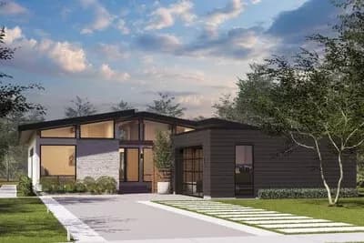 Mid-Century Modern House Plan with Entry Courtyard - 1901 Sq Ft