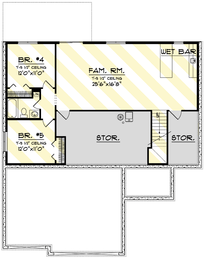 Plan 89026AH: Modern One-Story House Plan with 3 Beds and Optional Finished Lower Level - 1583 Sq Ft - Floor Plan - Finished Lower Level Layout Option (+$218) - Contemporary, Mid Century Modern, Modern, Northwest, Ranch