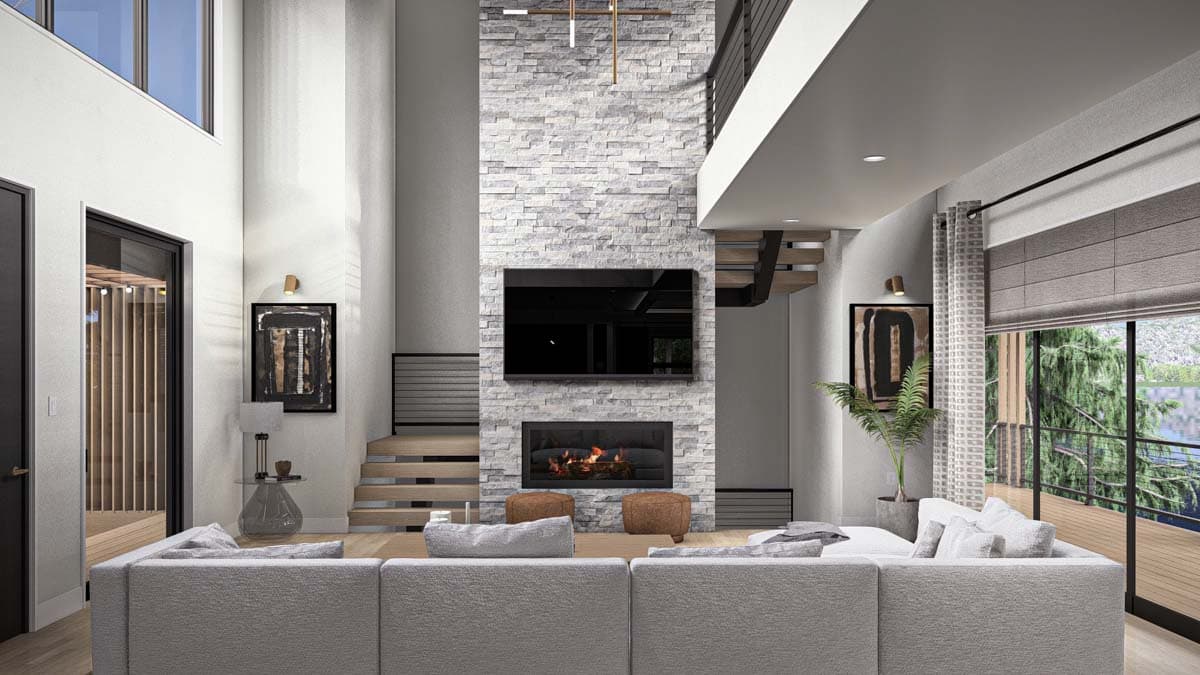 Plan 623348DJ: 2675 Sq Ft Mid Century Modern House Plan with 403 Sq Ft Apartment - Image #7 - Contemporary, Mid Century Modern, Modern