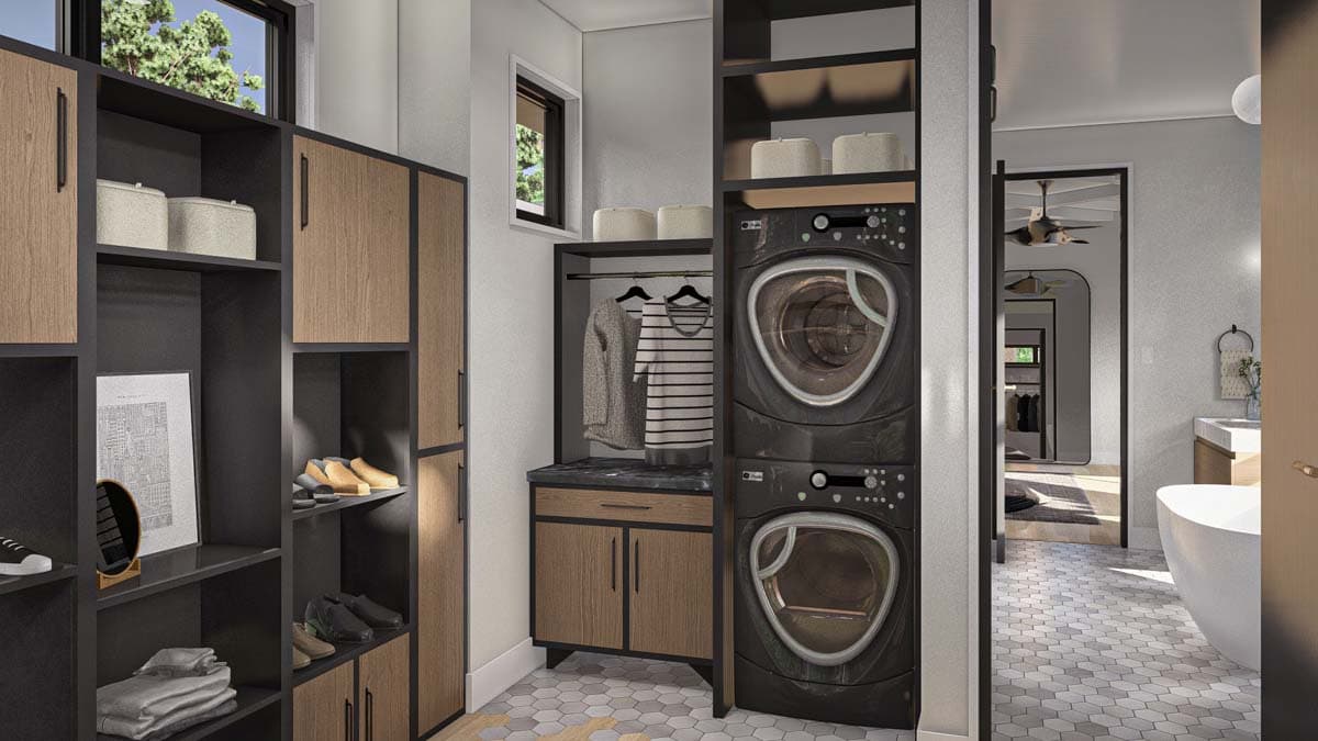 Plan 623348DJ: 2675 Sq Ft Mid Century Modern House Plan with 403 Sq Ft Apartment - Image #16 - Contemporary, Mid Century Modern, Modern