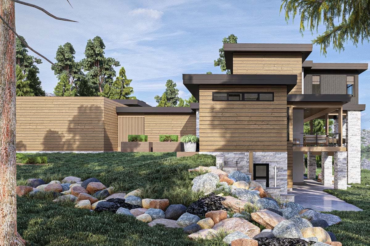 Plan 623348DJ: 2675 Sq Ft Mid Century Modern House Plan with 403 Sq Ft Apartment - Image #22 - Contemporary, Mid Century Modern, Modern