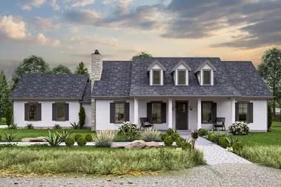 Traditional House Plan with Three Gabled Dormers Above Front Porch - 1874 Sq Ft