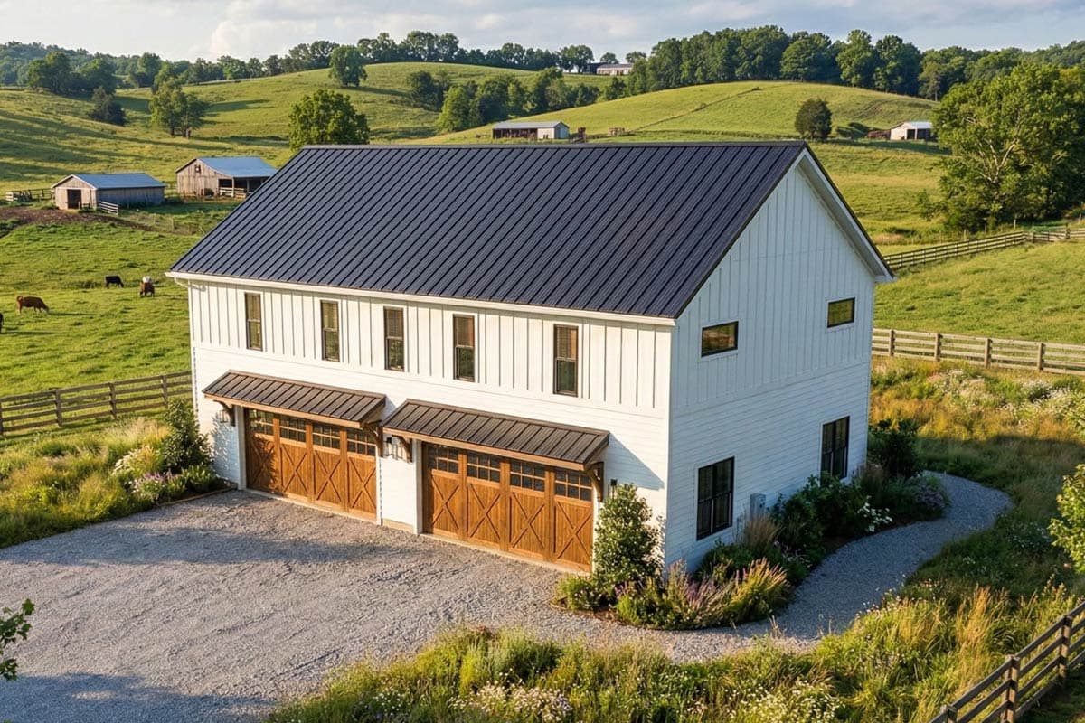 Plan image - 623350DJ:Barndominium-Style Carriage House Plan with 4 Cars and 2 Beds - 1278 Sq Ft