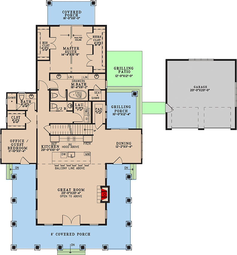 Plan 70883MK: Modern Farmhouse with Wrap Around Porch and Detached Garage - 3033 Sq Ft - Floor Plan - Main Level - Country, Farmhouse, Modern Farmhouse