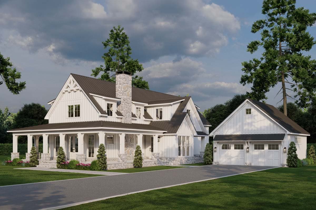 Plan 70883MK: Modern Farmhouse with Wrap Around Porch and Detached Garage - 3033 Sq Ft - Image #4 - Country, Farmhouse, Modern Farmhouse