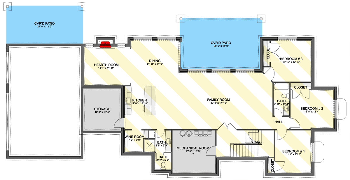 Plan 61500UT: One-Story House Plan with Lower Level Expansion - 2690 Sq Ft - Floor Plan - Optional Lower Level - Ranch, Transitional