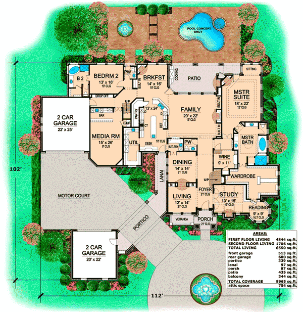Plan 36175TX: European Estate Home Plan - Floor Plan - Main Level - European, French Country