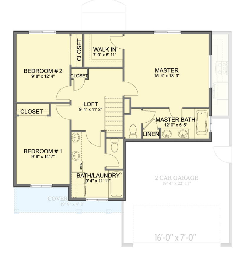 Plan 61501UT: Traditional 3-Bed House Plan with 2-Car Garage - 1811 Sq Ft - Floor Plan - 2nd Floor - Colonial, Traditional