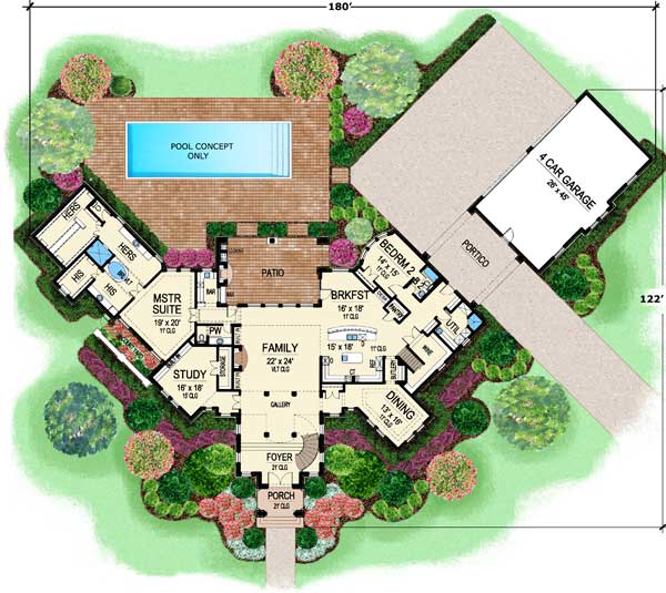 Plan 36177TX: Sprawling Brick Estate Home - Floor Plan - Main Level - European