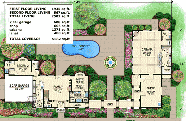 Plan 36182TX: Fabulous Cabana For Entertaining - Floor Plan - Main Level - European, Florida-Style, Mediterranean, Spanish