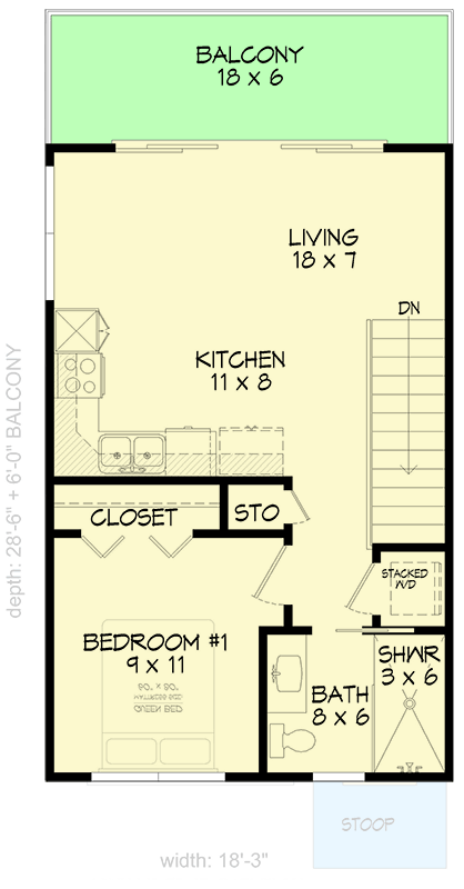 Plan 680308VR: One-Bed ADU-Friendly House Plan - 646 Sq Ft - Floor Plan - 2nd Floor - Traditional