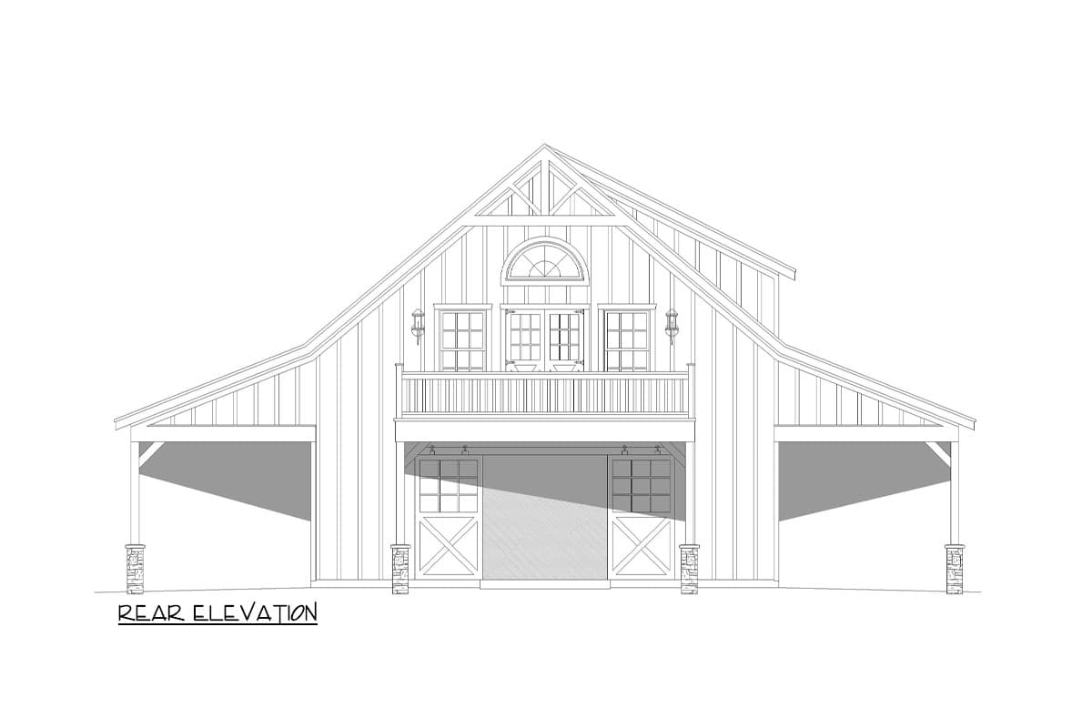 Plan 680309VR: Barn-Like House Plan with 4 Horse Stalls and 2 Bedrooms - 1469 Sq Ft - Image #4 - Barndominium, Country, Mountain, Rustic