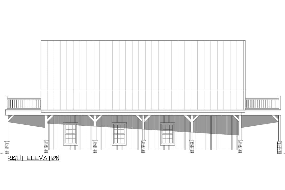 Plan 680309VR: Barn-Like House Plan with 4 Horse Stalls and 2 Bedrooms - 1469 Sq Ft - Image #5 - Barndominium, Country, Mountain, Rustic