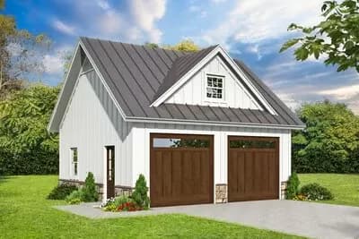 2-Car Modern Farmhouse Style Detached Garage Plan 