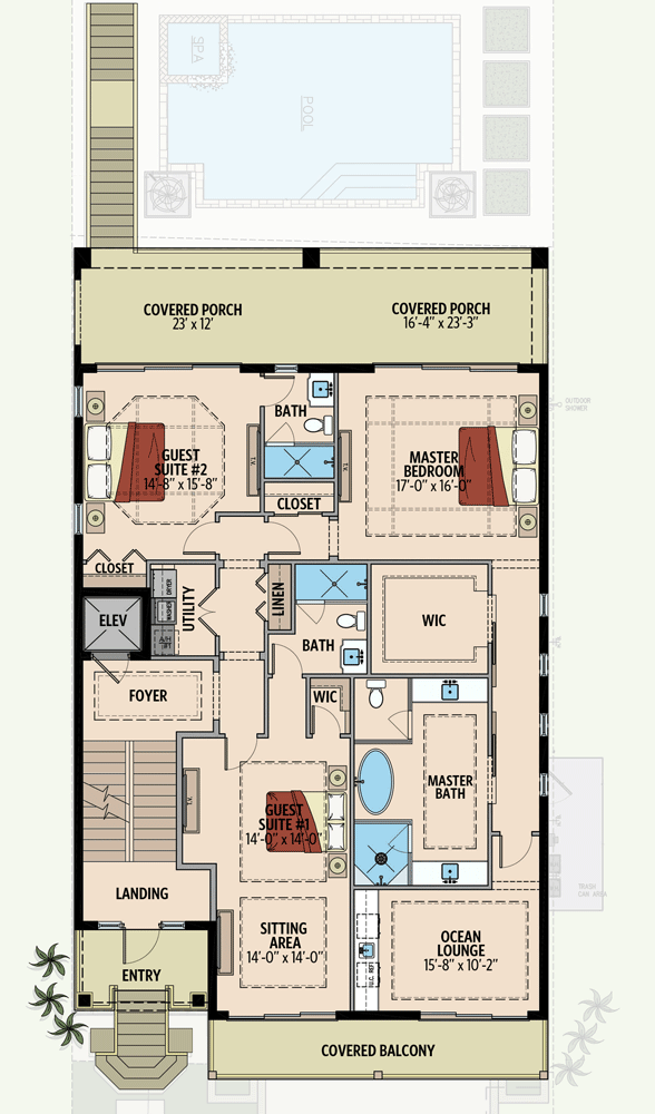 Plan 31818DN: 3-Story Contemporary House Plan with Optional Apartment - 3812 Sq Ft - Floor Plan - 2nd Floor - Beach, Coastal, Coastal Contemporary, Contemporary