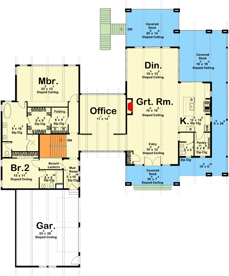 Plan 623351DJ: Expanded Modern Mountain Style House Plan with 2 Beds - 2872 Sq Ft - Floor Plan - Main Level - Mid Century Modern, Modern, Mountain