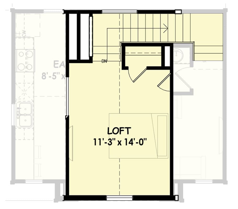 Plan 100325GHR: ADU with Upstairs Vaulted Sleeping Loft - 627 Sq Ft - Floor Plan - 2nd Floor - Cabin, Cottage, New American