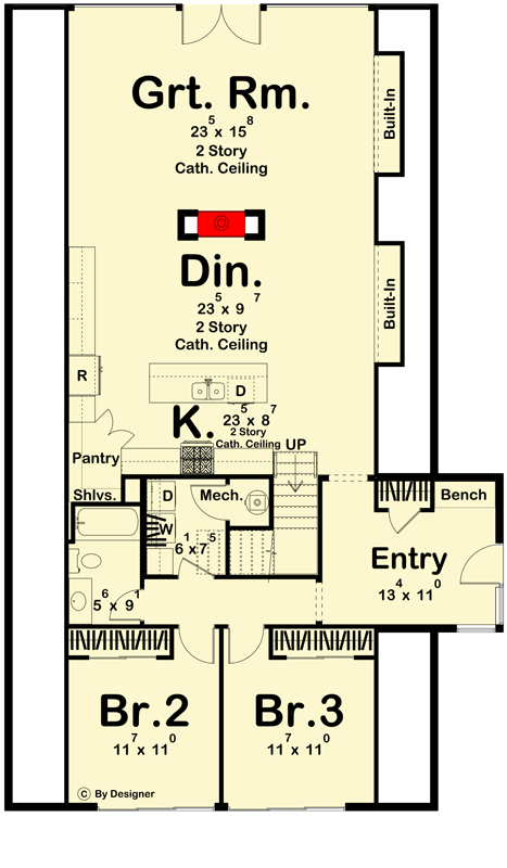 Plan 623354DJ: 3-Bedroom Modern A-Frame House Plan with Master Bedroom Upstairs - 2073 Sq Ft - Floor Plan - Main Level - A-Frame, Mid Century Modern, Mountain