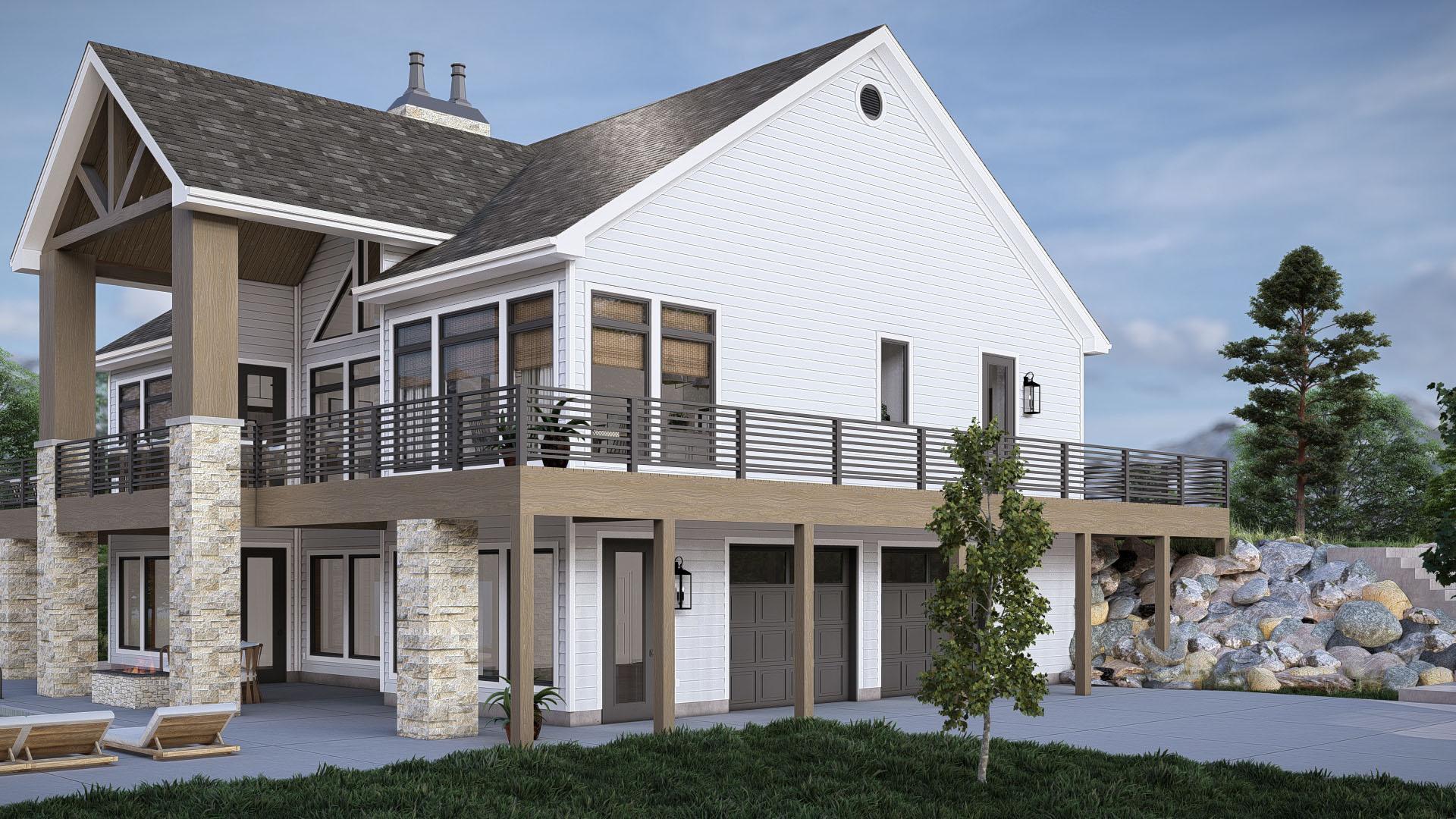 Plan 623355DJ: Lake House Plan with Wrap-Around Deck and Lower Level Expansion - 2148 Sq Ft - Image #6 - Beach, Craftsman, Mountain