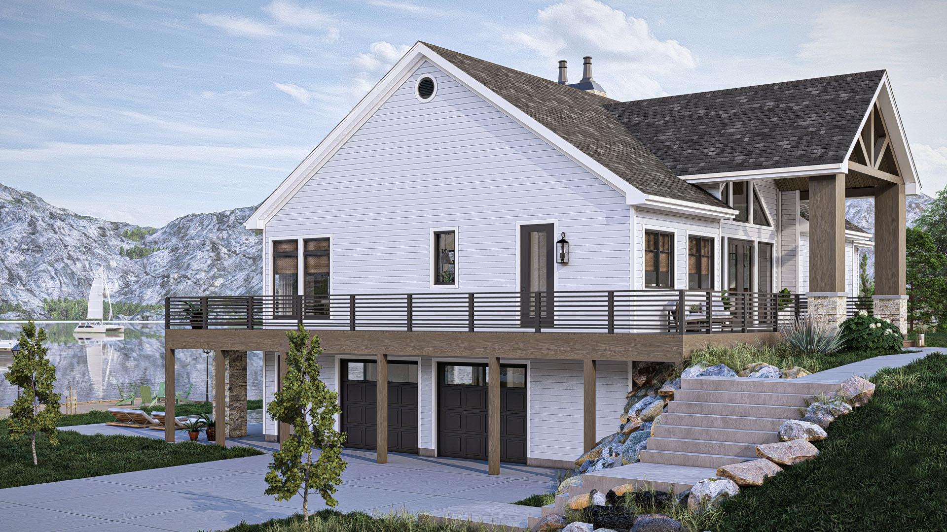 Plan 623355DJ: Lake House Plan with Wrap-Around Deck and Lower Level Expansion - 2148 Sq Ft - Image #7 - Beach, Craftsman, Mountain