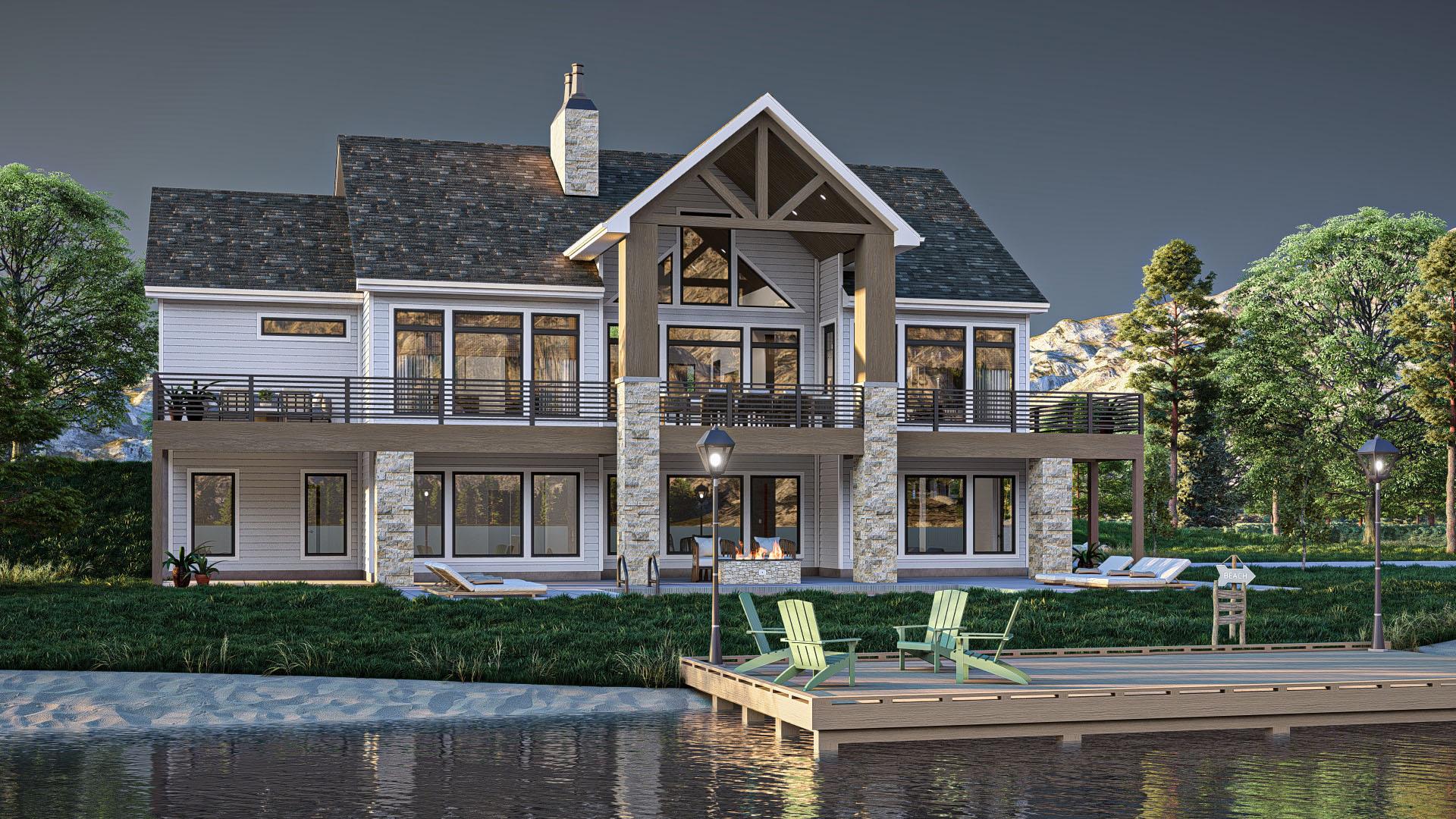 Plan 623355DJ: Lake House Plan with Wrap-Around Deck and Lower Level Expansion - 2148 Sq Ft - Image #9 - Beach, Craftsman, Mountain