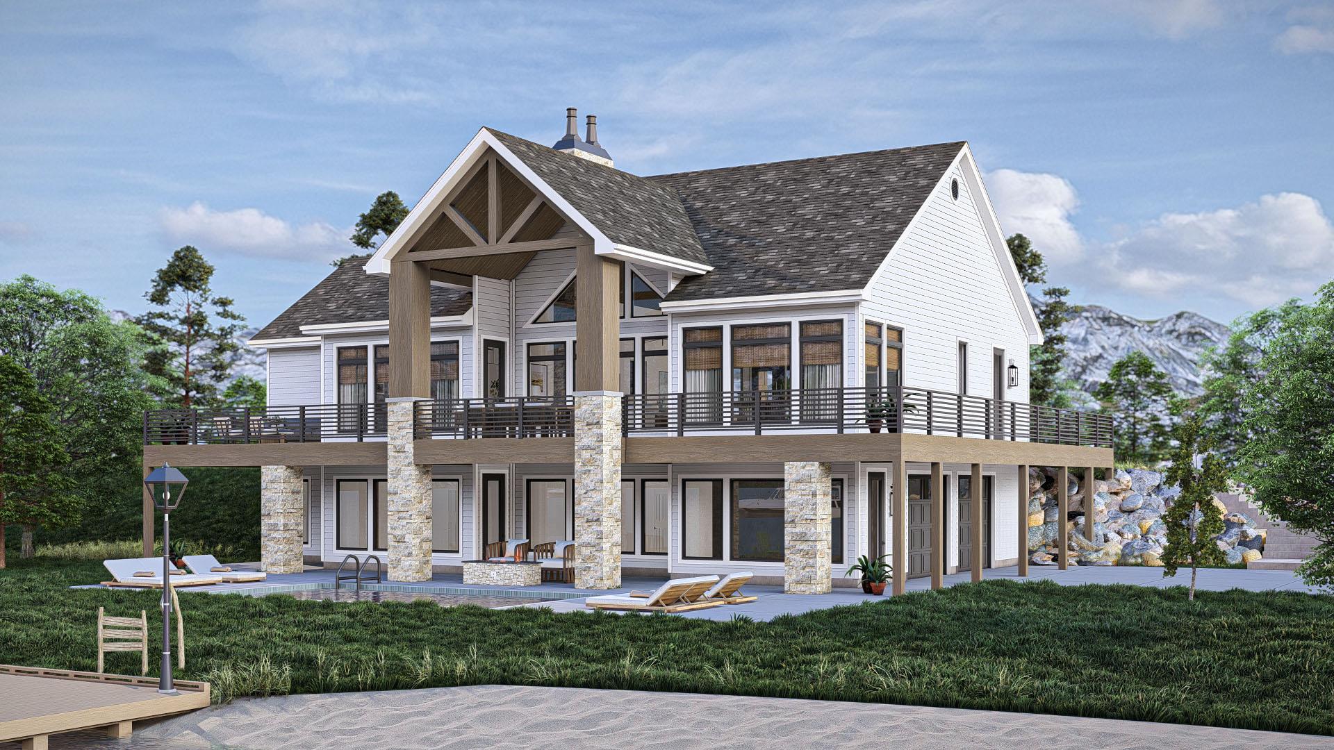 Plan 623355DJ: Lake House Plan with Wrap-Around Deck and Lower Level Expansion - 2148 Sq Ft - Image #10 - Beach, Craftsman, Mountain