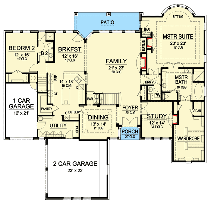 Plan 36193TX: Game Room With Overlook And Balcony - Floor Plan - Main Level - European, Traditional