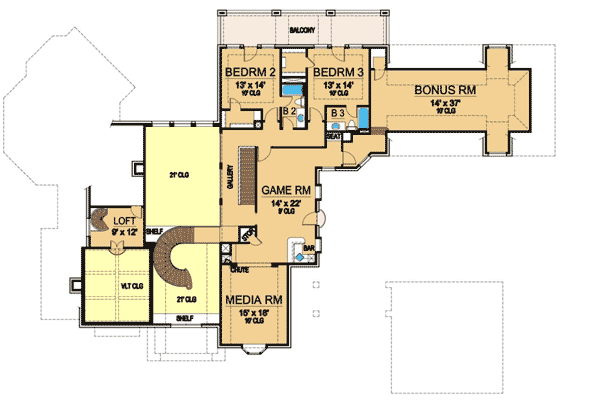 Plan 36194TX: Fireplace Study - Floor Plan - 2nd Floor - European, French Country