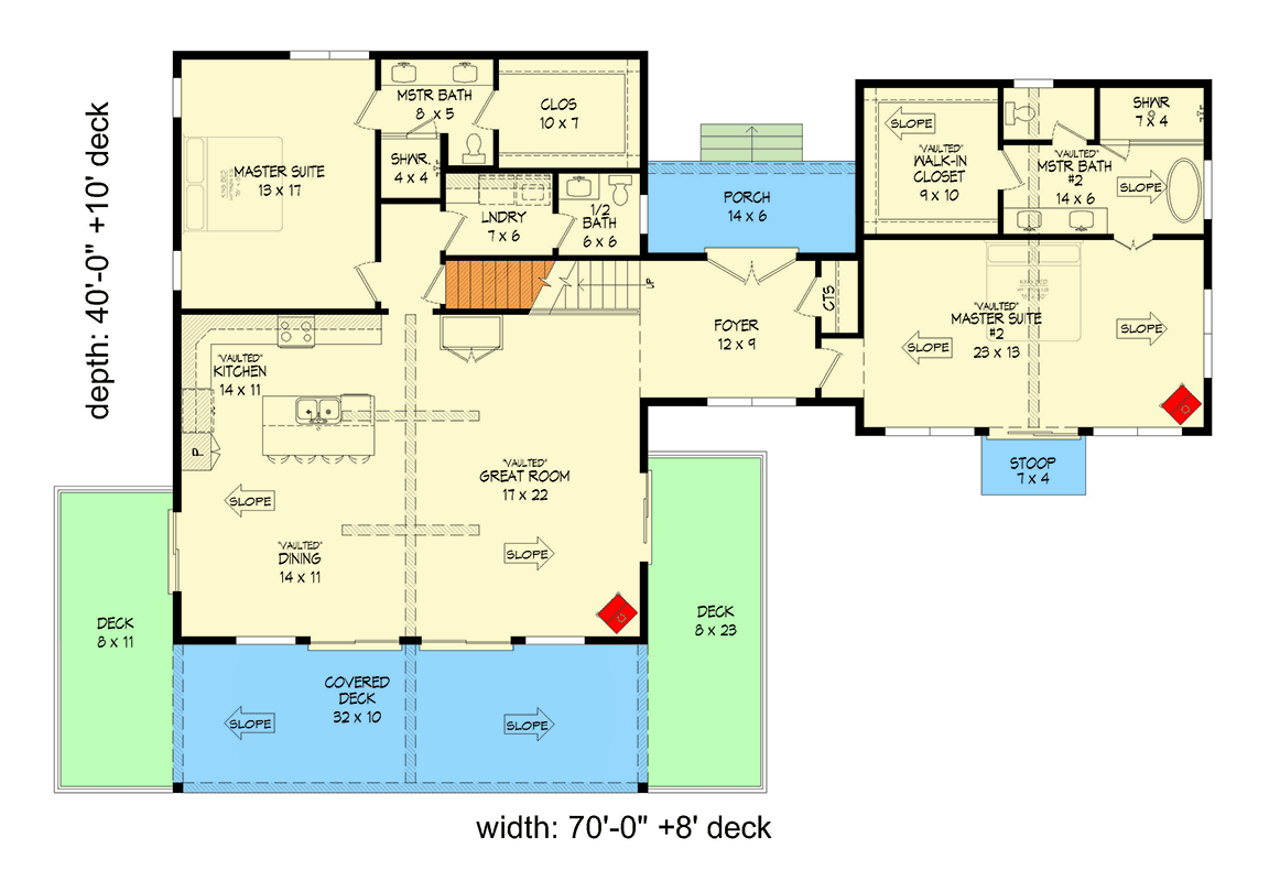 Plan 680322VR: Multi-Generational Mountain House Plan with Wrap Around Porch - Floor Plan - Main Level - Craftsman, Mountain, Vacation