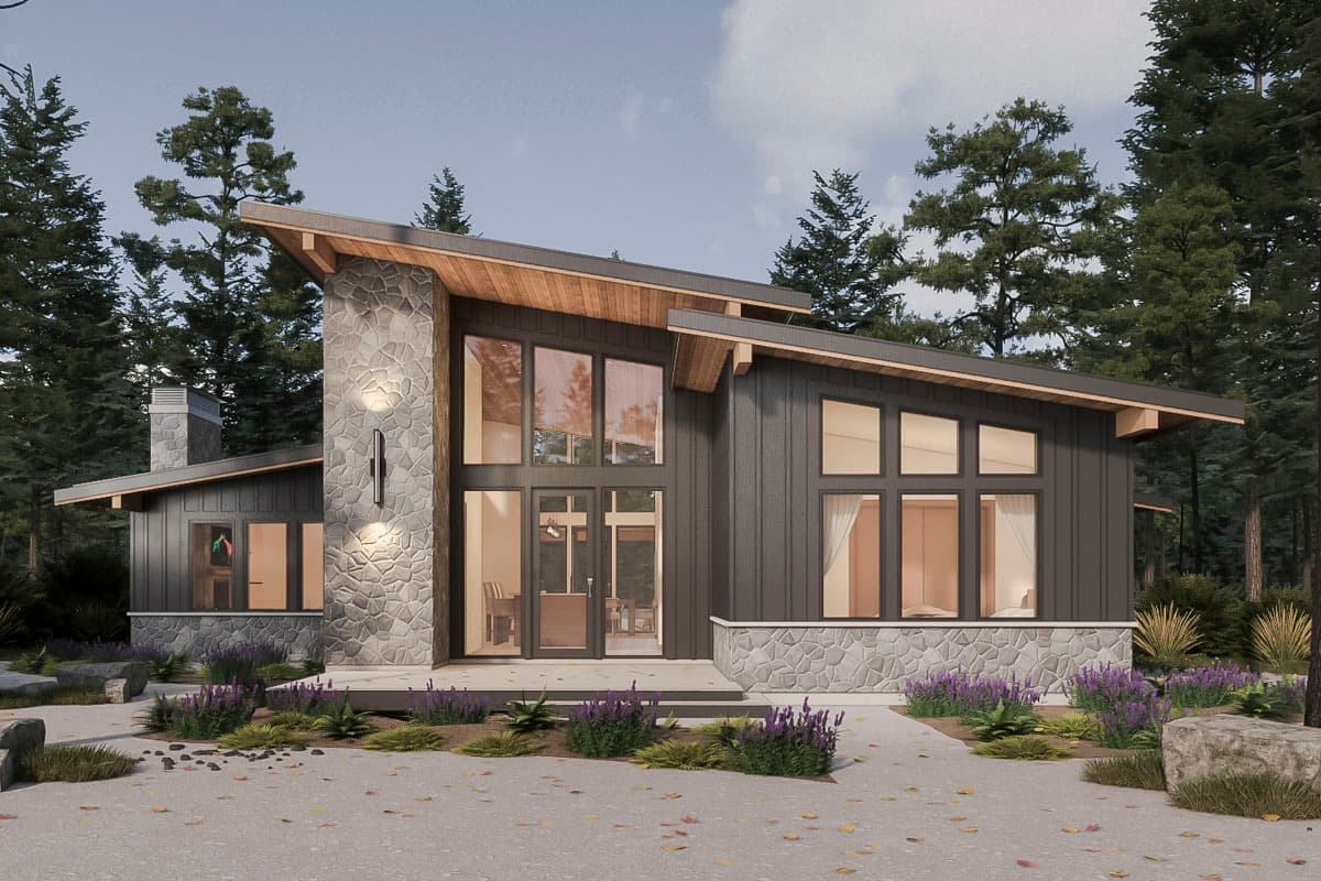 Plan 330019WLE: Contemporary House Plan with 3 Clustered Bedrooms with Vaulted Ceilings - 1893 Sq Ft - Image #4 - Contemporary, Mid Century Modern, Modern