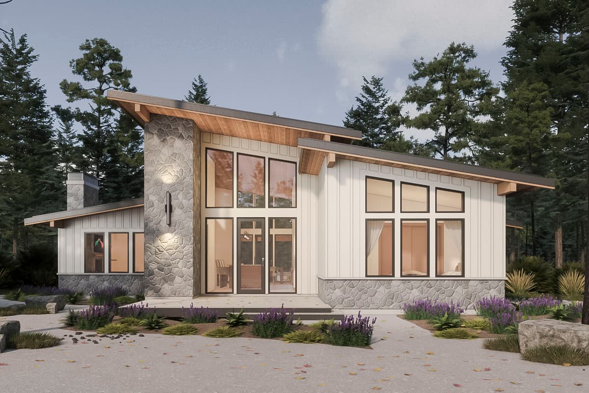 Plan 330019WLE: Contemporary House Plan with 3 Clustered Bedrooms with Vaulted Ceilings - 1893 Sq Ft - Image #5 - Contemporary, Mid Century Modern, Modern