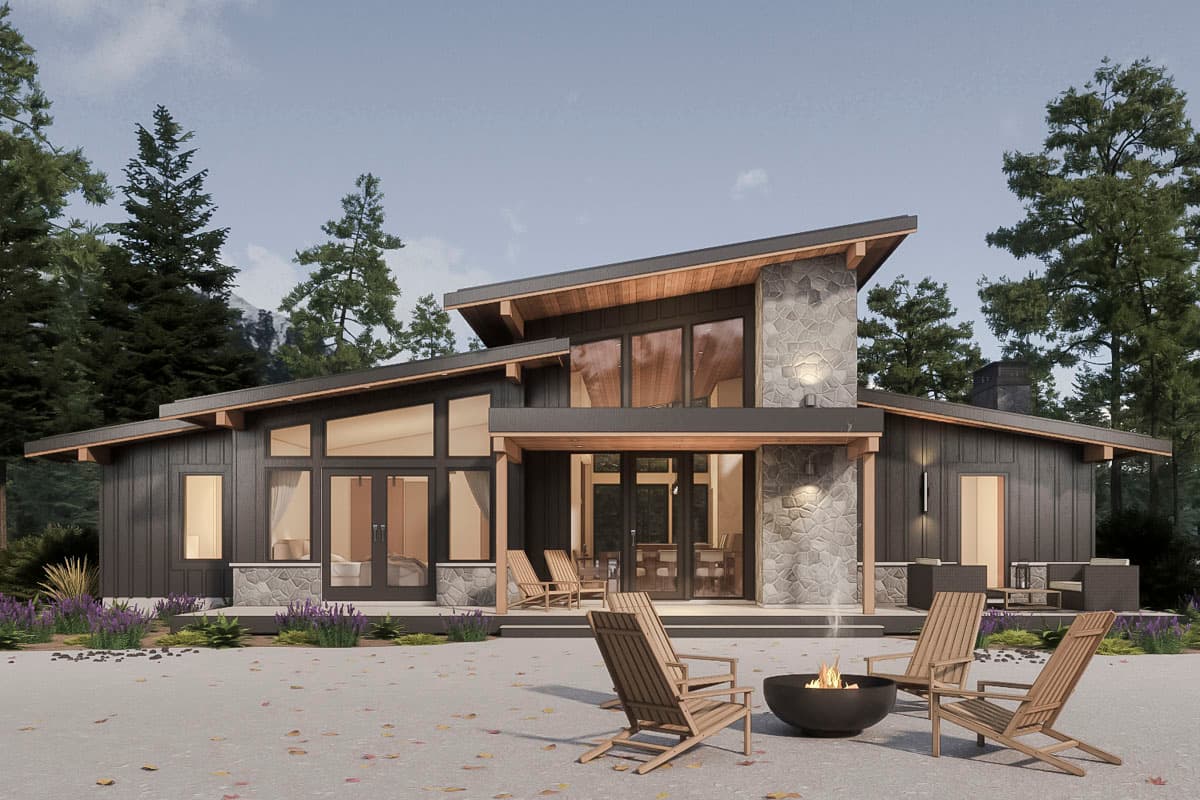 Plan 330019WLE: Contemporary House Plan with 3 Clustered Bedrooms with Vaulted Ceilings - 1893 Sq Ft - Image #6 - Contemporary, Mid Century Modern, Modern