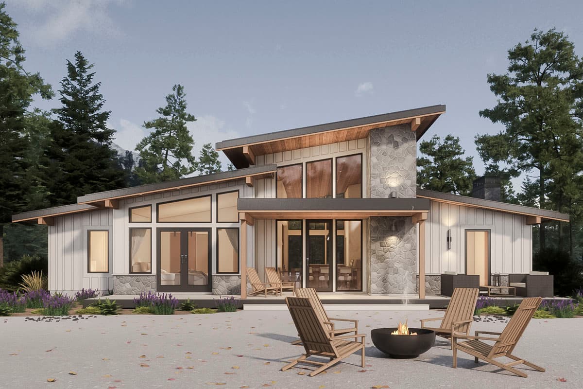 Plan 330019WLE: Contemporary House Plan with 3 Clustered Bedrooms with Vaulted Ceilings - 1893 Sq Ft - Image #7 - Contemporary, Mid Century Modern, Modern